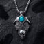 skull wings pendant necklace antique silver turquoise