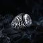 dark aesthetic white stone signet ring product shot with smoke