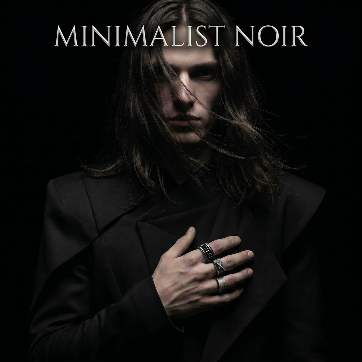 Minimalist Noir collection — dark minimalist rings, oxidized matte bands and wabi-sabi inspired spinner rings for everyday wear by Veilhinge