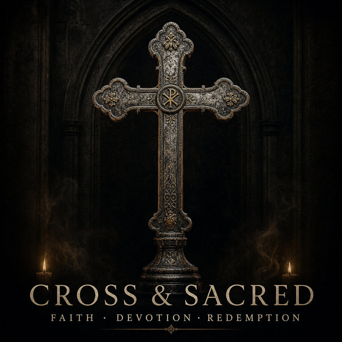 A selection of cross and sacred jewelry from the VEILHINGE collection, including Gothic cross pendants and signet rings
