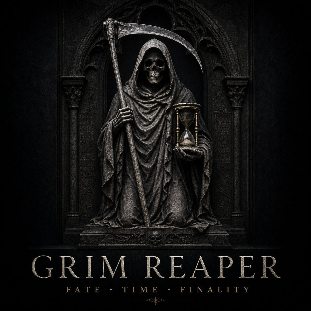 A sculptural Grim Reaper ring and pendant in antique silver finish from the VEILHINGE Grim Reaper Jewelry collection