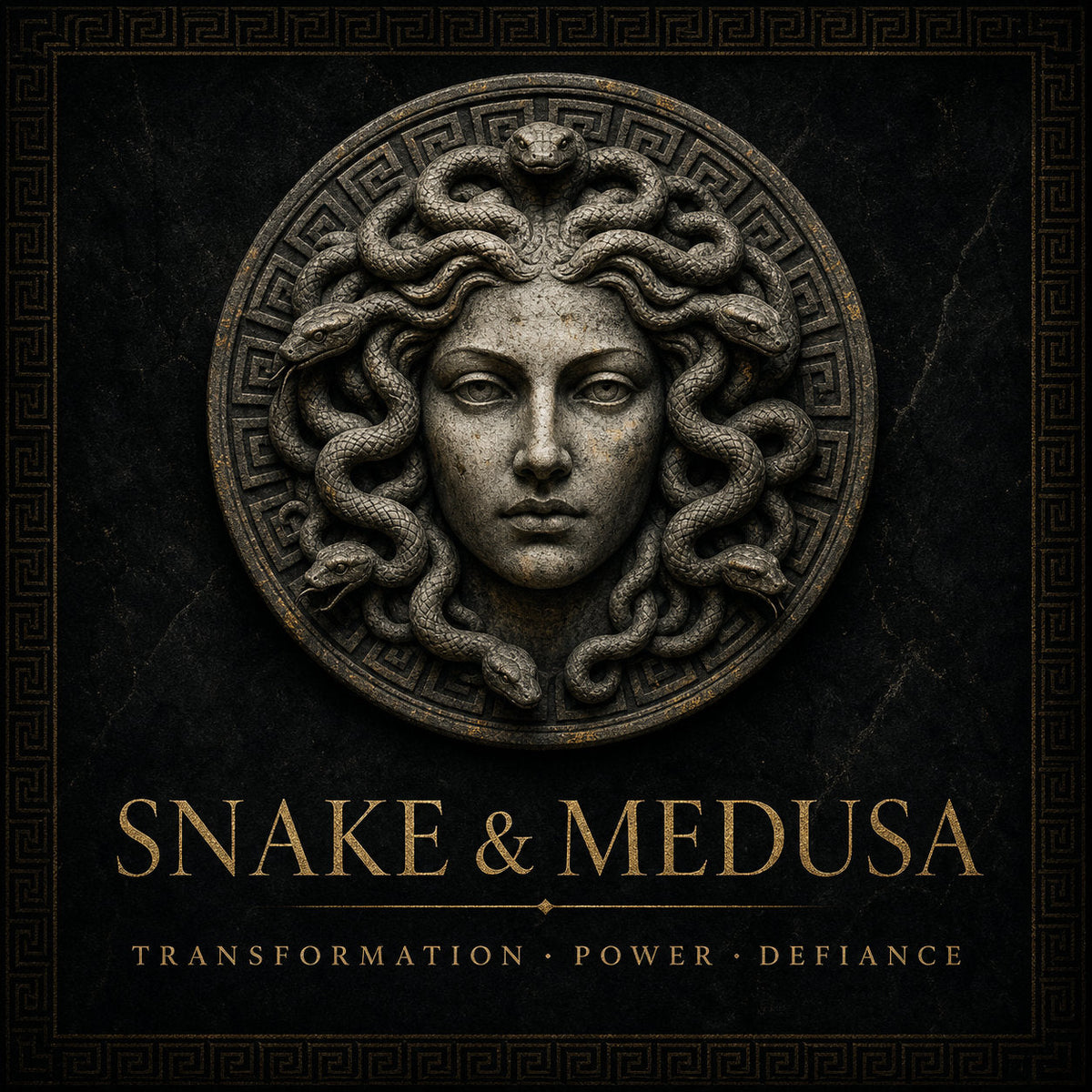 A Medusa-inspired pendant in antique silver finish from the VEILHINGE Snake, Serpent and Medusa Jewelry collection