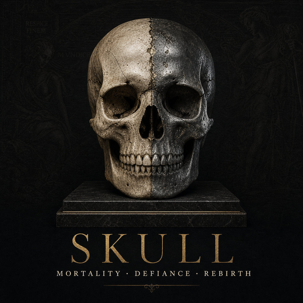 Selection of sculptural silver-tone skull rings for the VEILHINGE Skull Rings collection