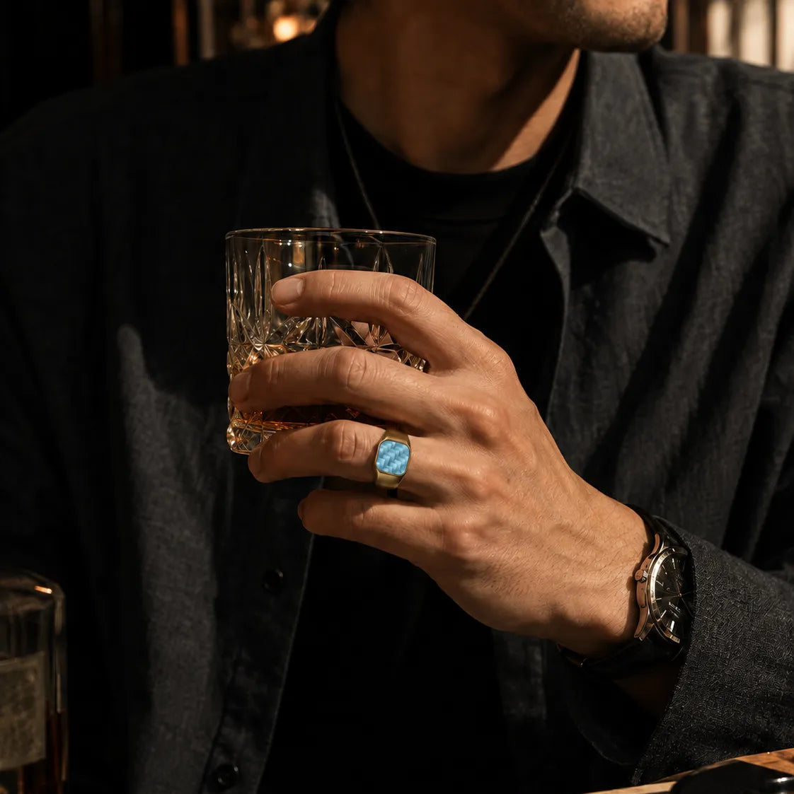 18K Gold-Plated Woven Inlay Signet Ring Secondary image