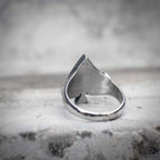 Ace of spades ring back view showing spade cutout detail and polished stainless steel band, gothic dark aesthetic statement ring by Veilhinge