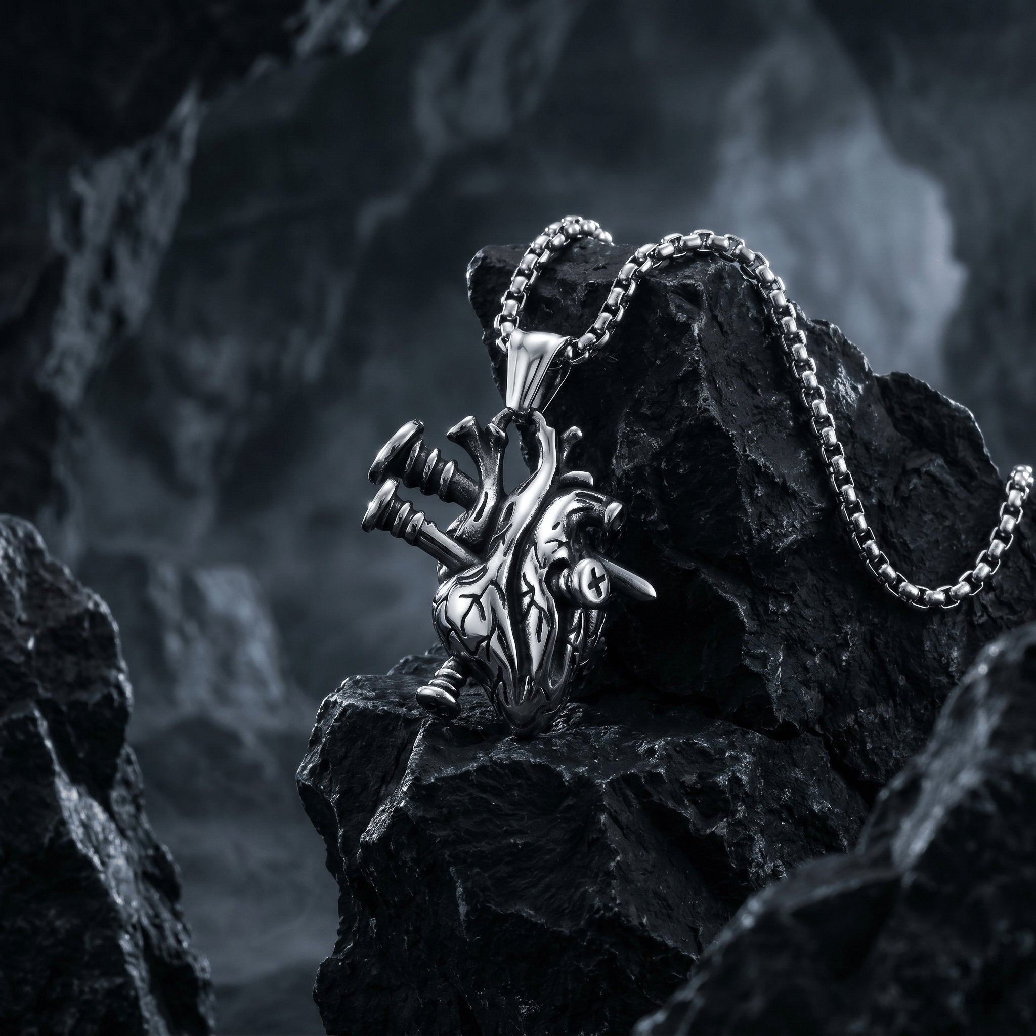 anatomical heart pendant antique silver gothic necklace Main image