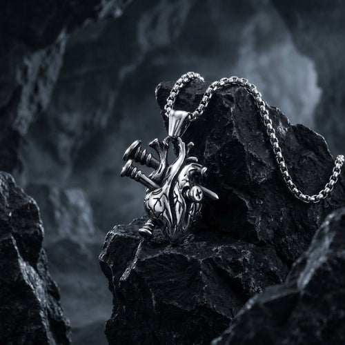 anatomical heart pendant antique silver gothic necklace