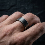 antique silver smooth band ring worn on hand minimalist vintage ring