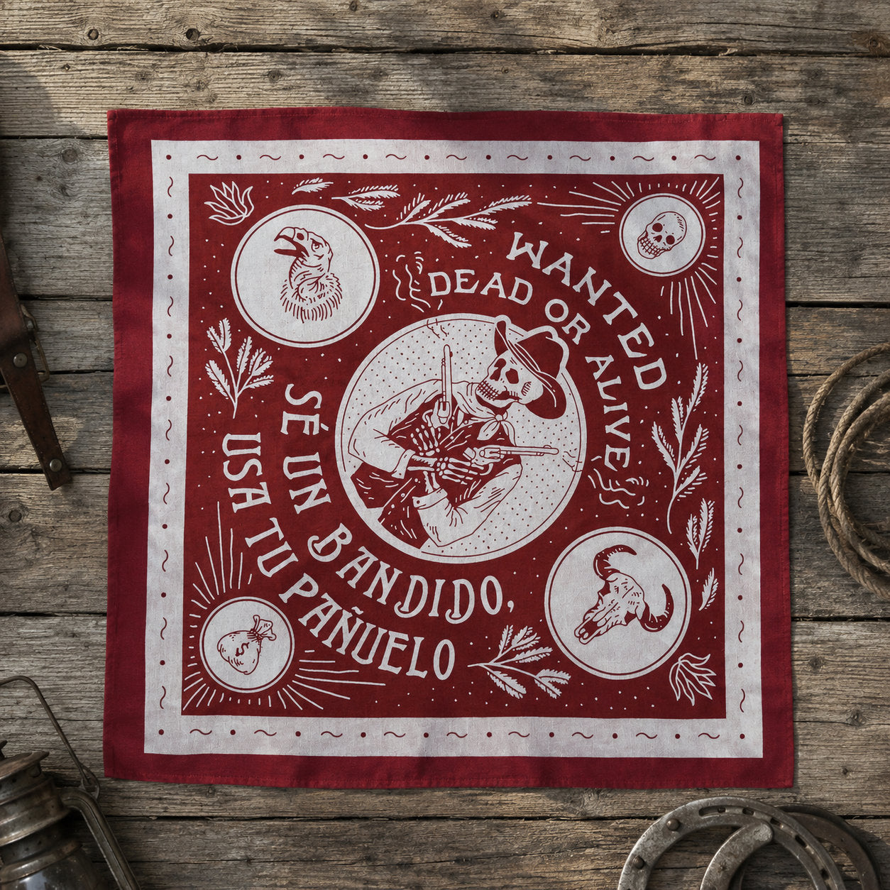 Bandido Wanted Cotton Bandana – Skull Cowboy Dark Americana Secondary image