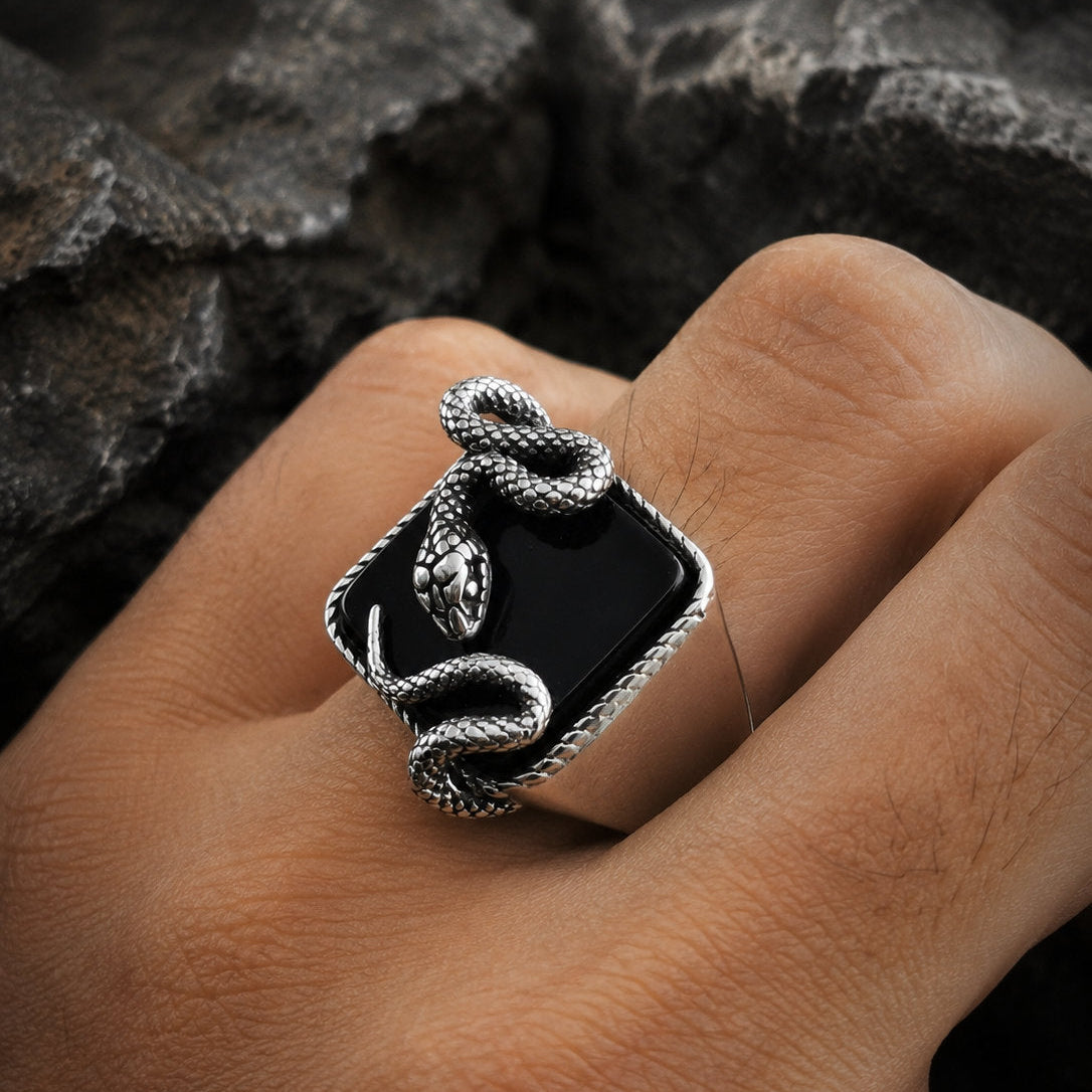 Coiled Serpent Onyx Signet Ring Secondary image