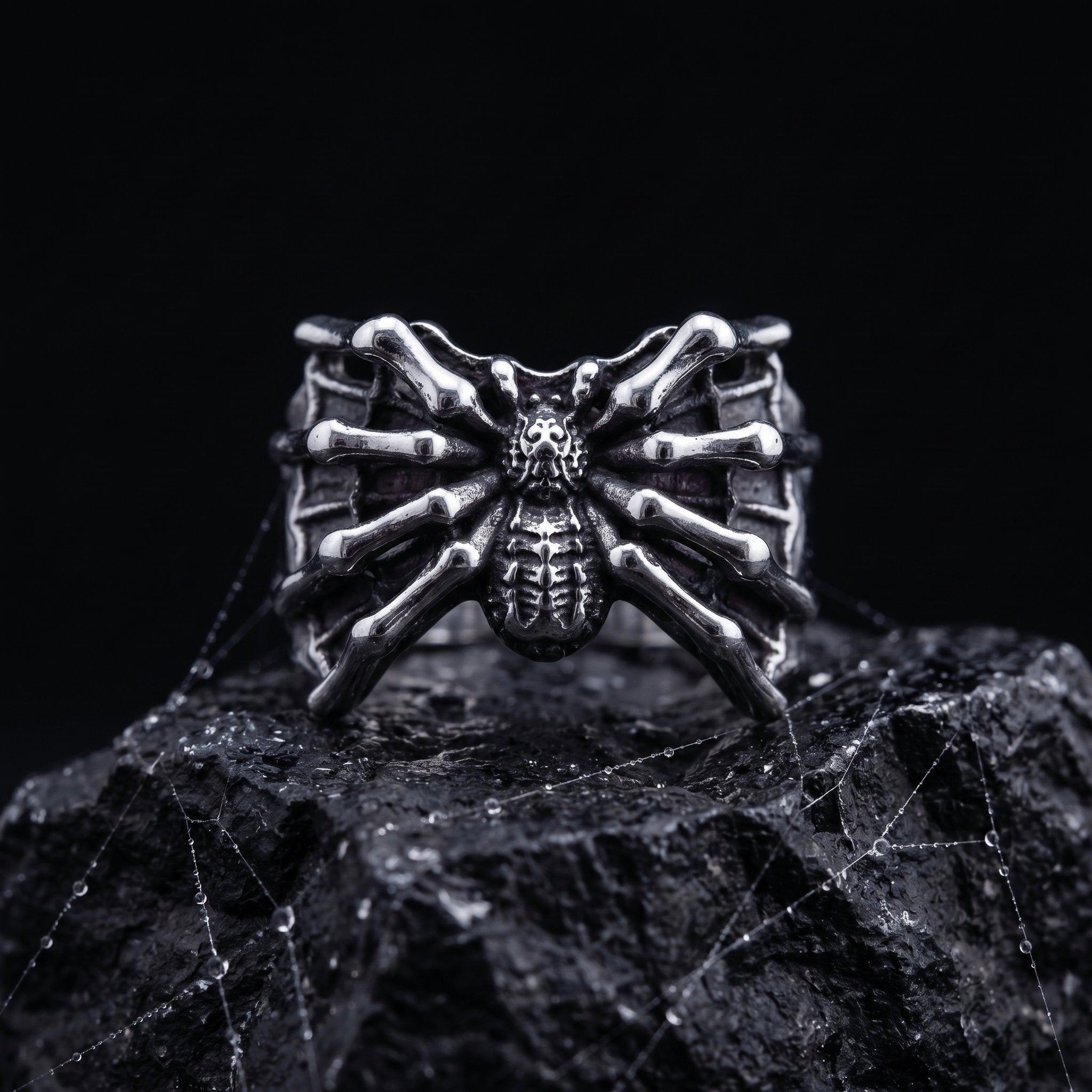 adjustable spider ring gothic statement jewelry close up