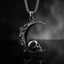 crescent moon skull pendant necklace antique silver stainless steel gothic lunar jewelry