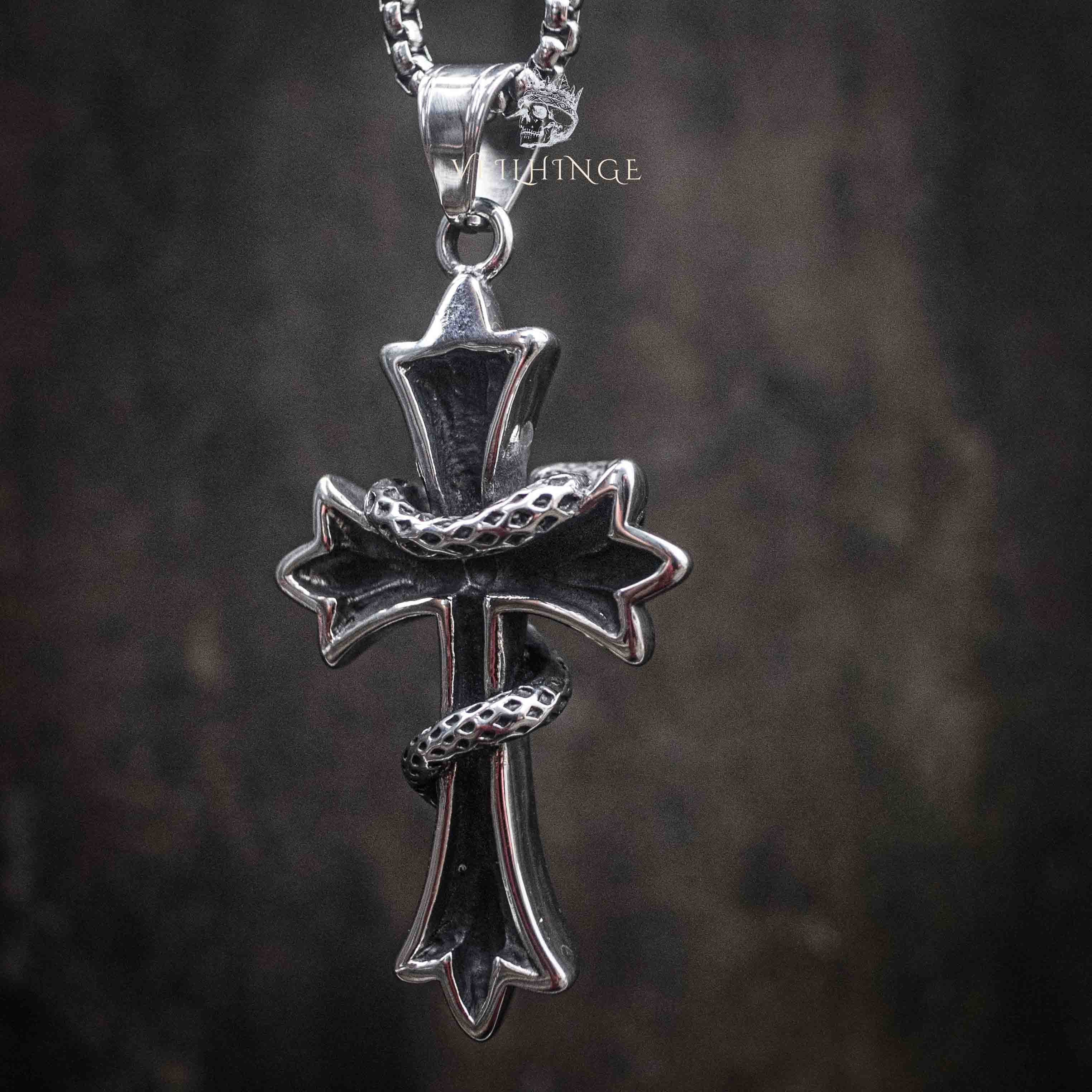 Serpent Cross Pendant – Gothic Flared Cross Snake Necklace Secondary image