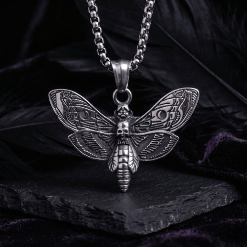 death moth pendant necklace antique silver gothic jewelry