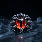 dark gothic skull ring with red eye centerpiece