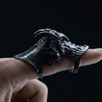 gothic demonic eye ring worn on finger opening claw design