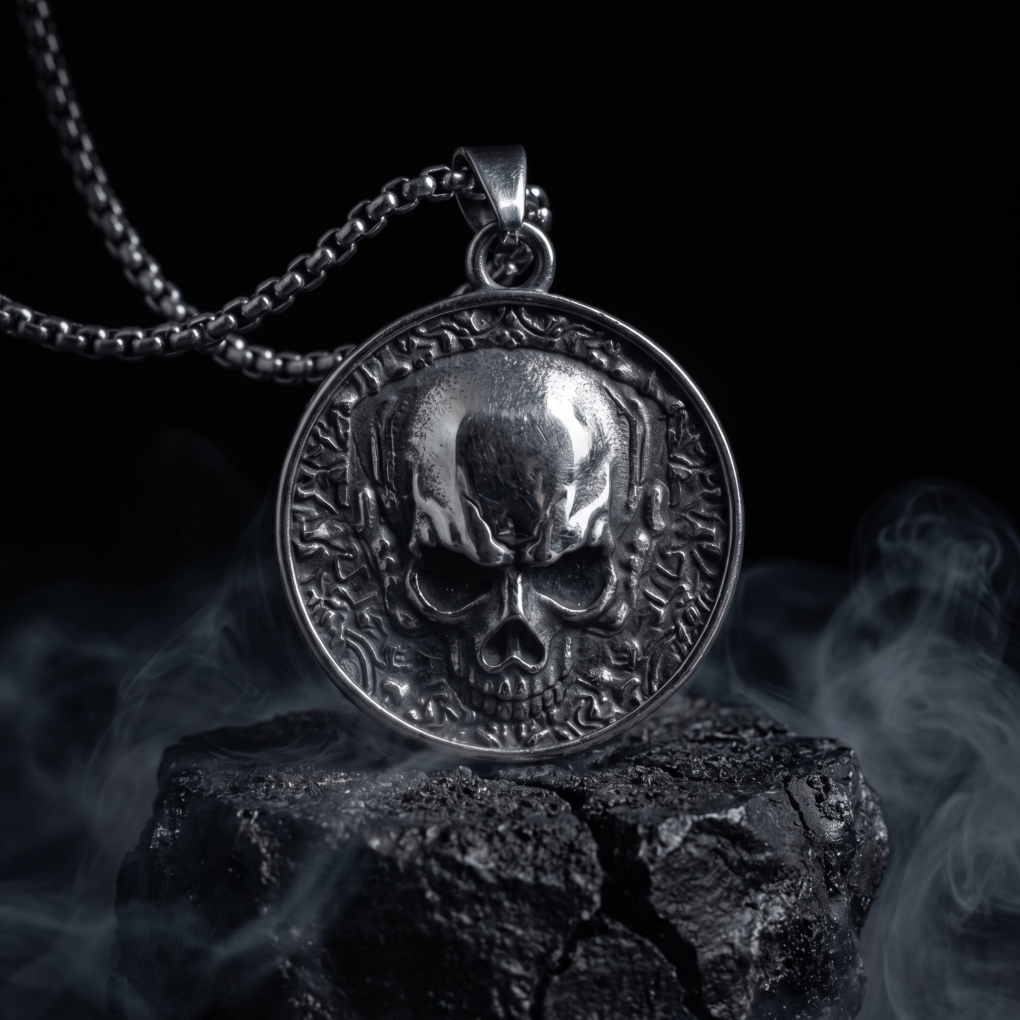Double Sided Skull Pendant Necklace in Antique Silver Secondary image
