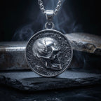 front view skull pendant necklace detailed carving antique silver gothic style jewelry