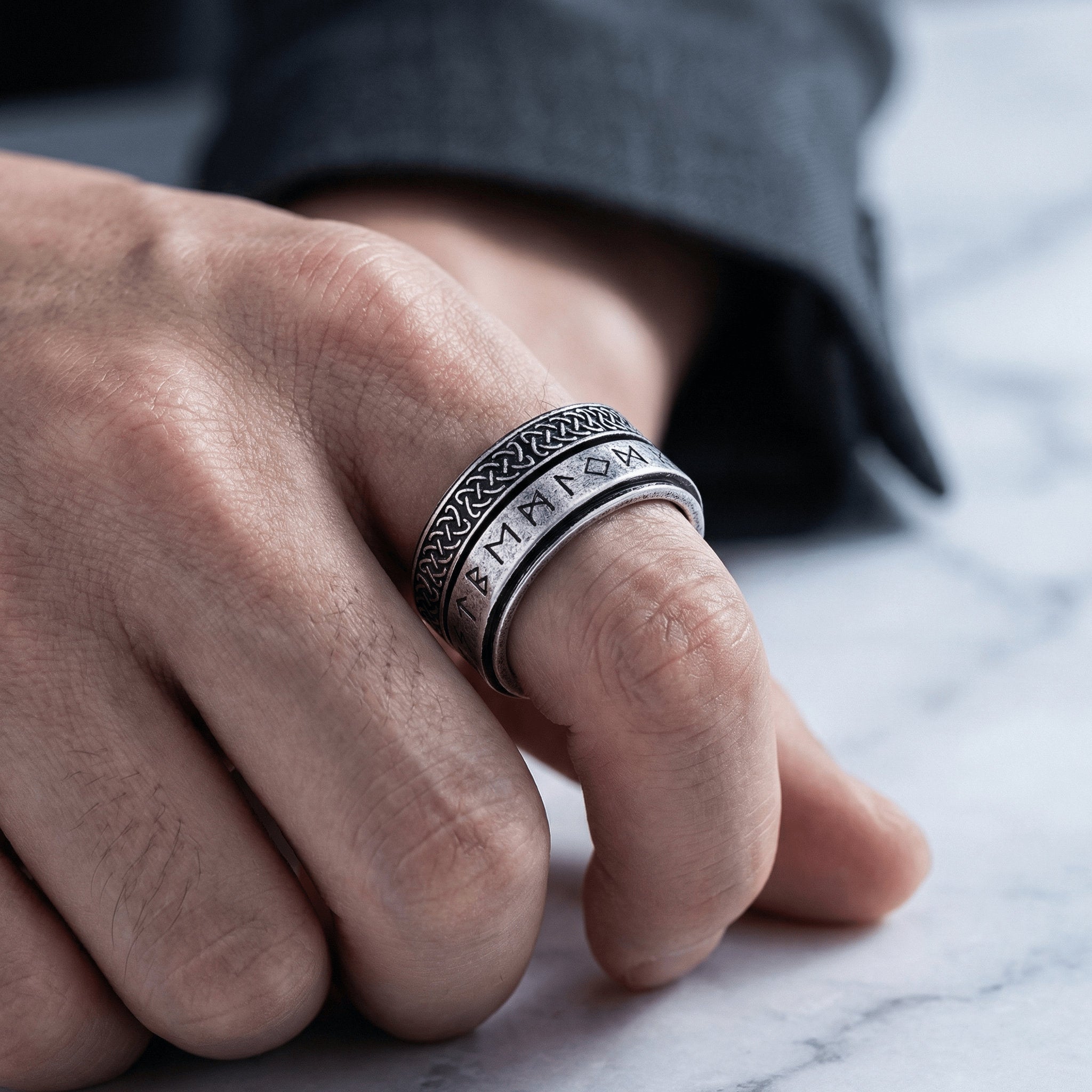 Dual Spinner Rune Ring – Nordic Viking Rotating Stainless Steel Band Secondary image