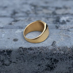 Back and polished band view of the gold-tone mother-of-pearl signet ring
