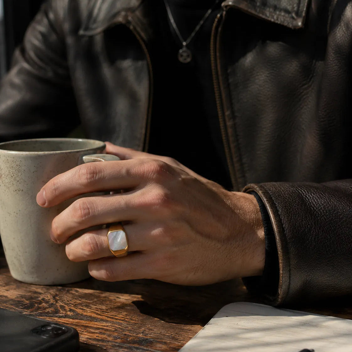 Mother of Pearl Octagonal Signet Ring Secondary image