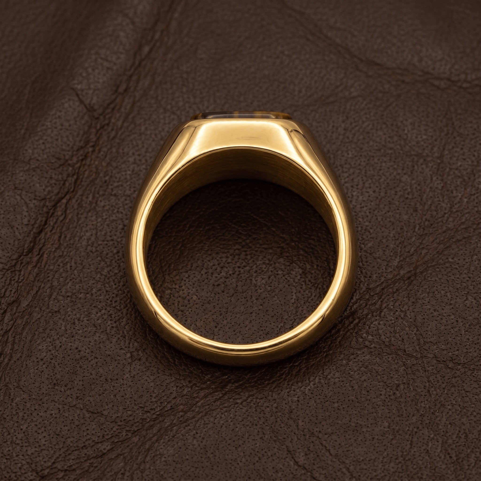 smooth inner band gold signet ring stainless steel tiger eye ring
