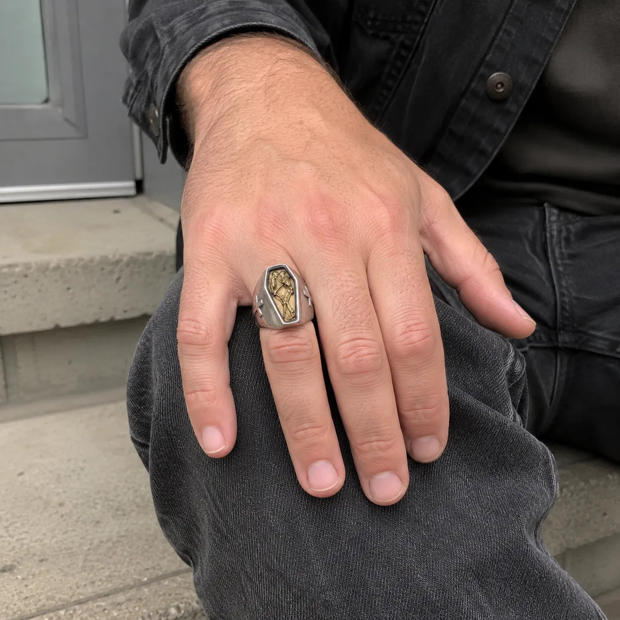 Entwined Skeletons Coffin Signet Ring Secondary image