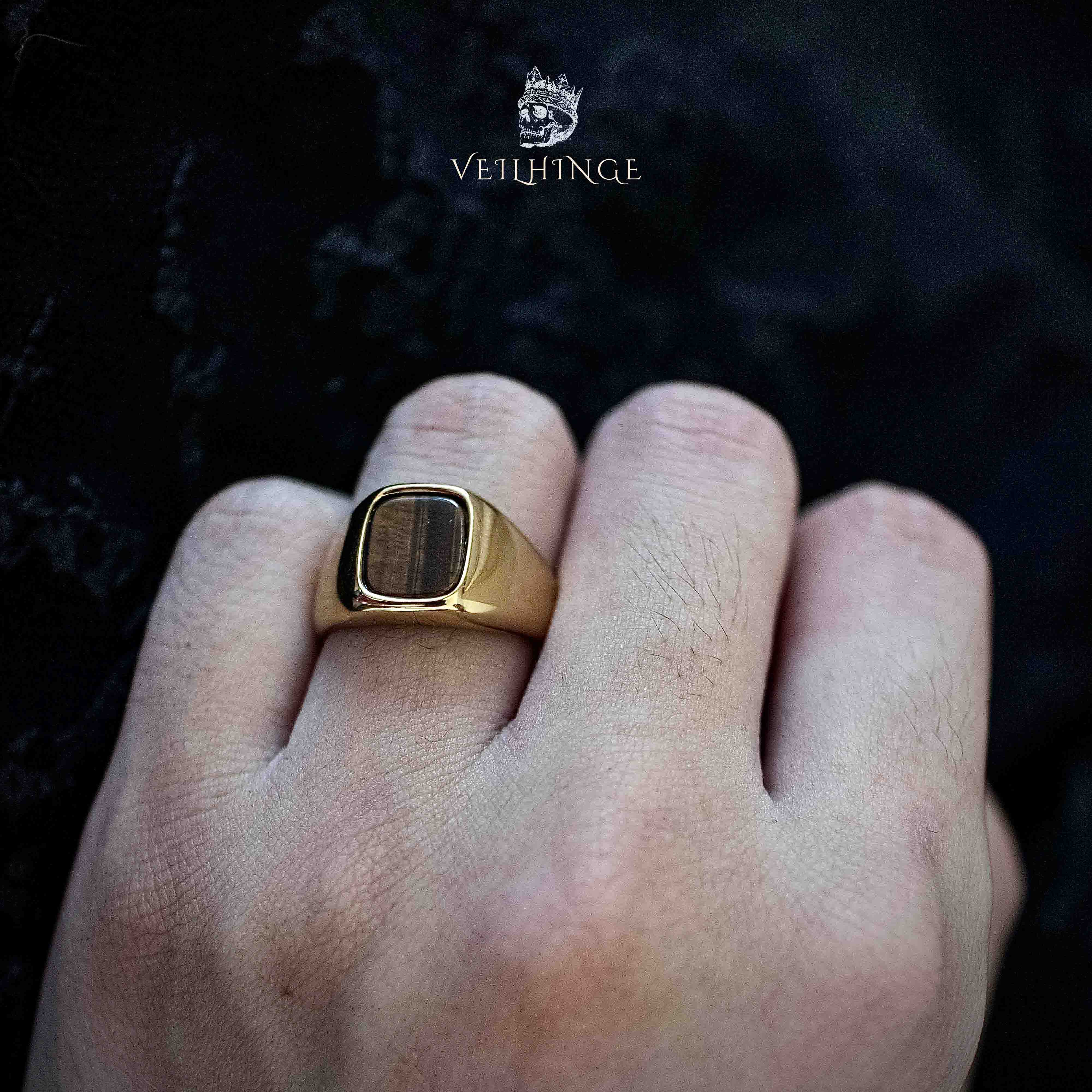 Gold-Tone Tiger Eye Signet Ring Secondary image