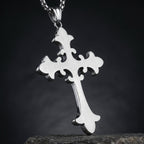 back view of gothic cross pendant stainless steel
