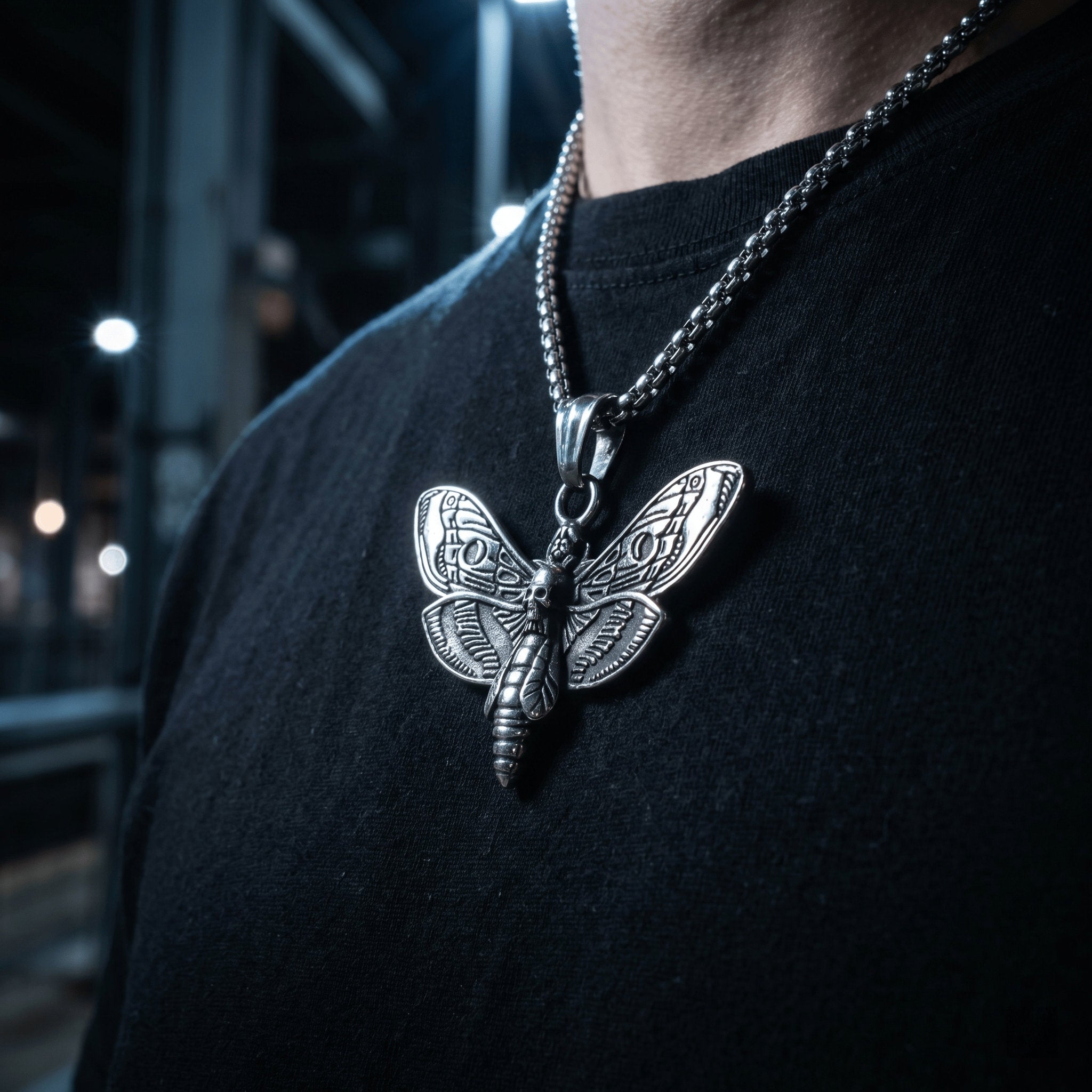 Death Moth Pendant Necklace – Antique Silver Gothic Symbol Secondary image