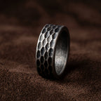hammered texture stainless steel ring vintage wide band ring