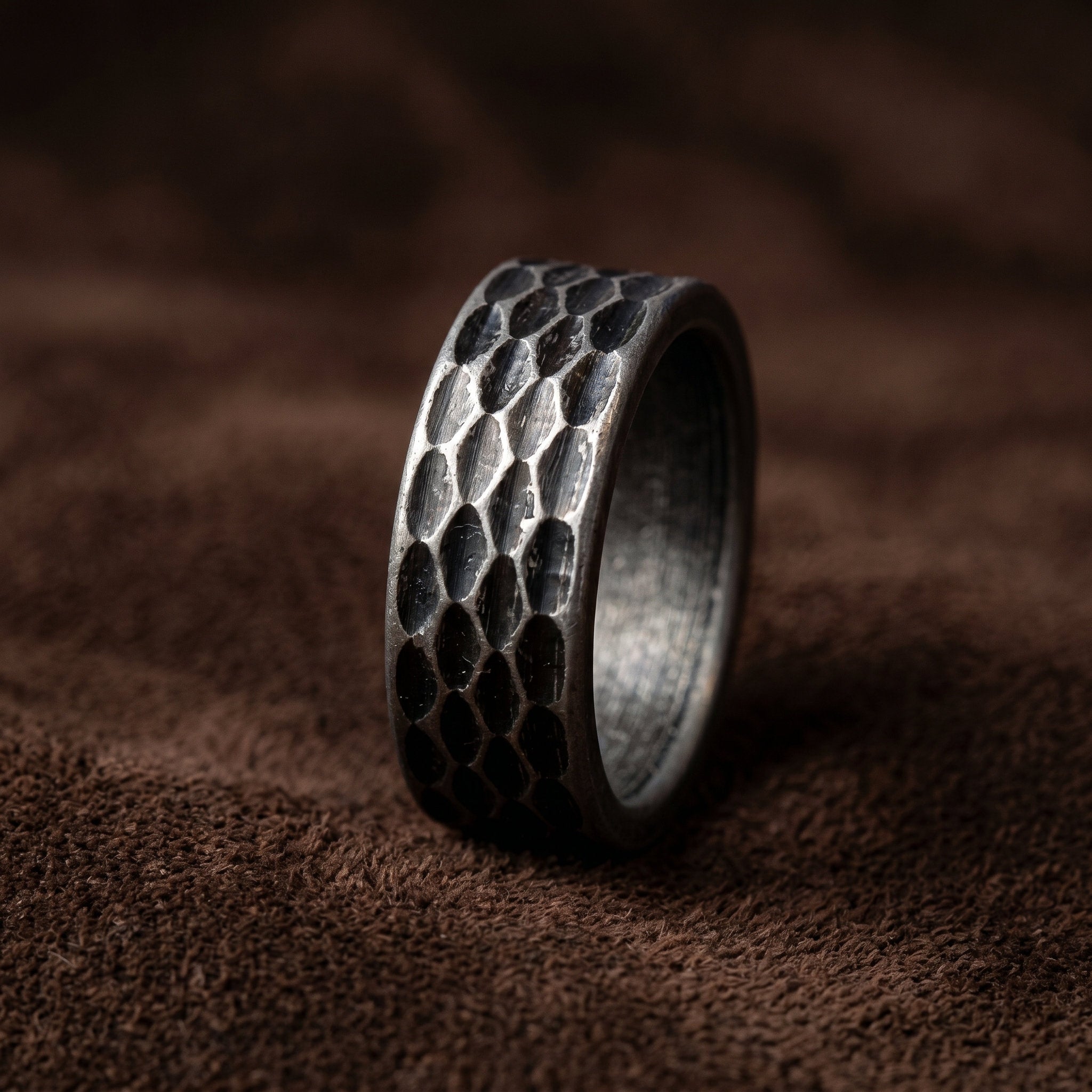 hammered texture stainless steel ring vintage wide band ring