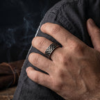 hammered armor ring worn on hand vintage stainless steel textured band