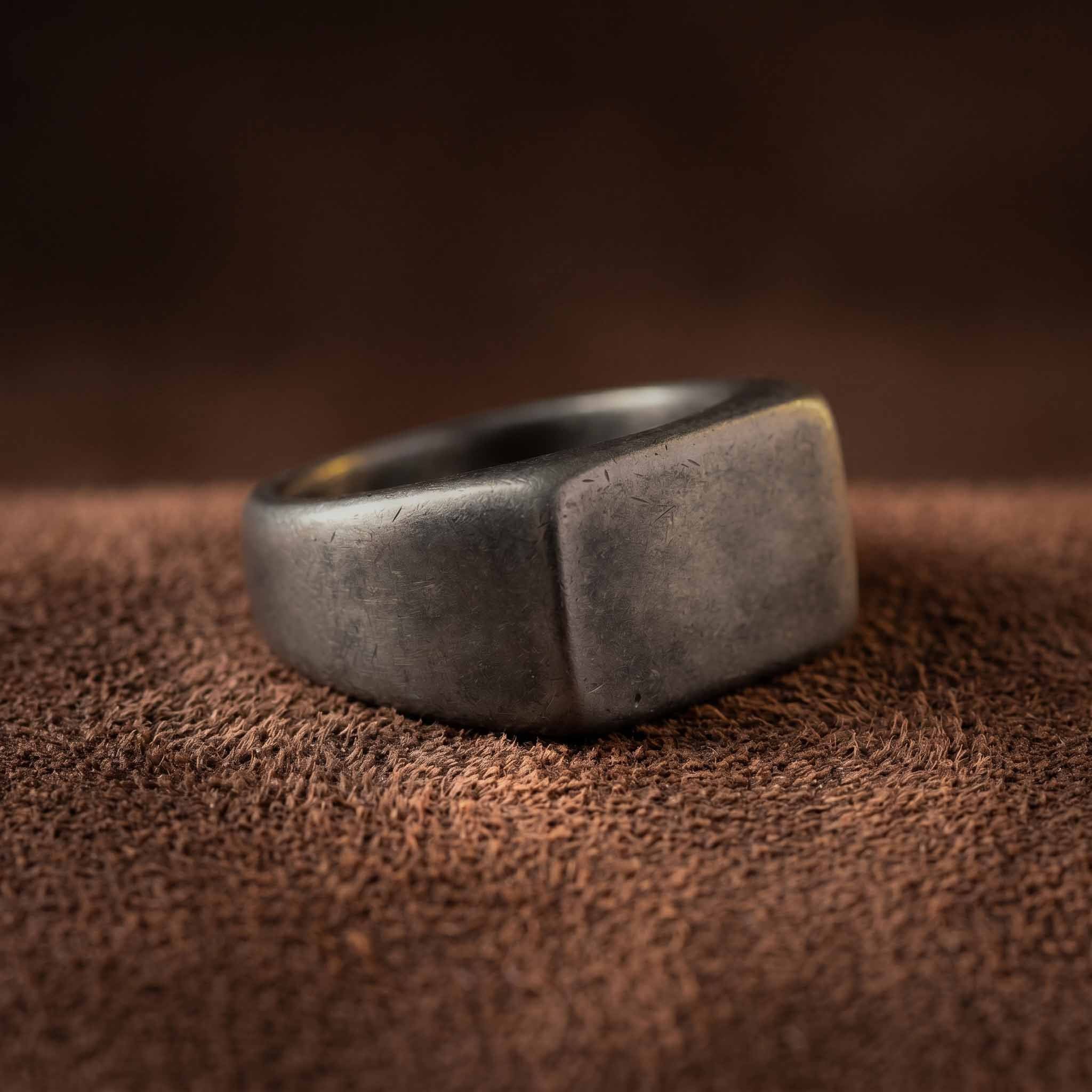 minimalist square signet ring matte stainless steel vintage band ring Main image