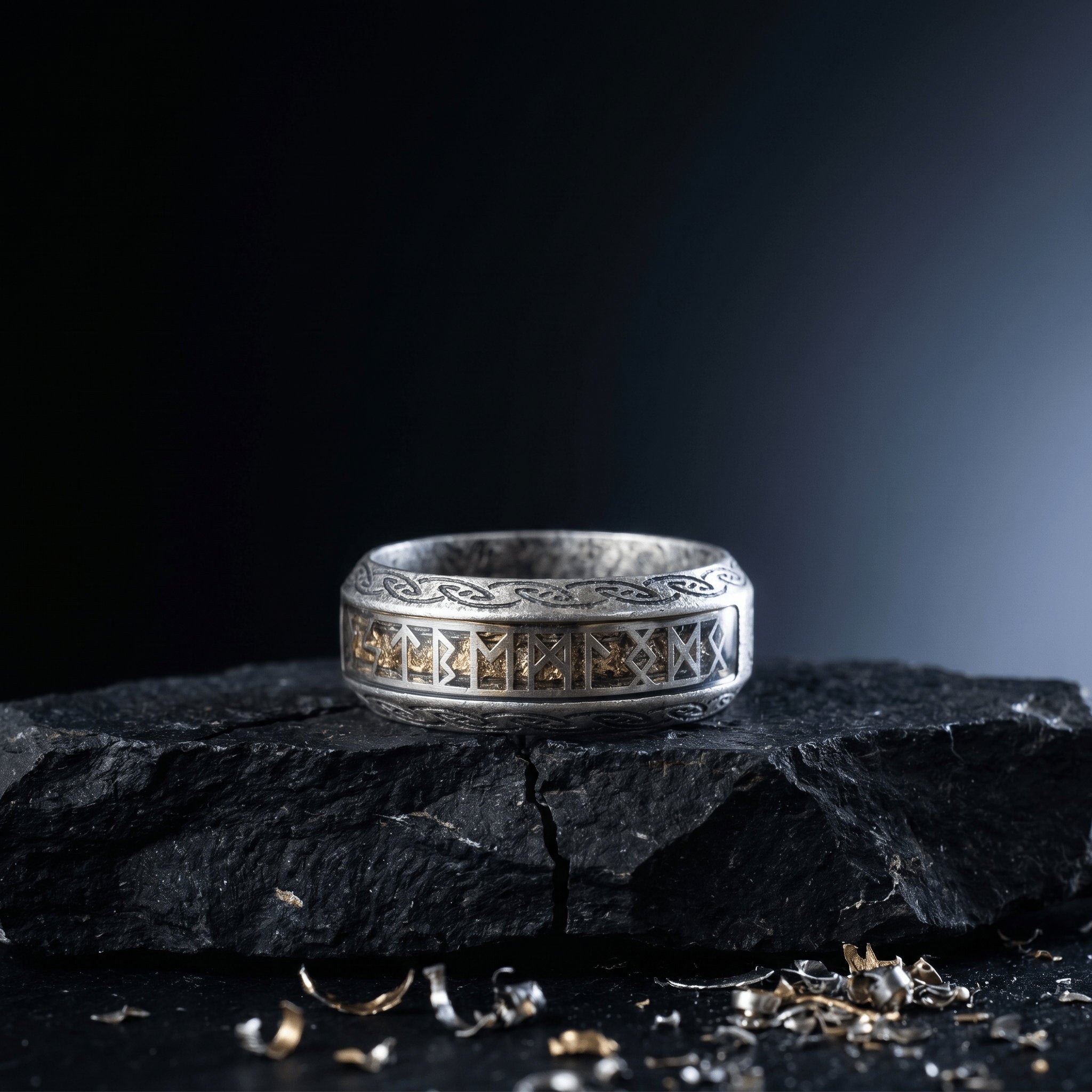nordic rune inlay ring antique gold resin viking band stainless steel Imagen principal del producto