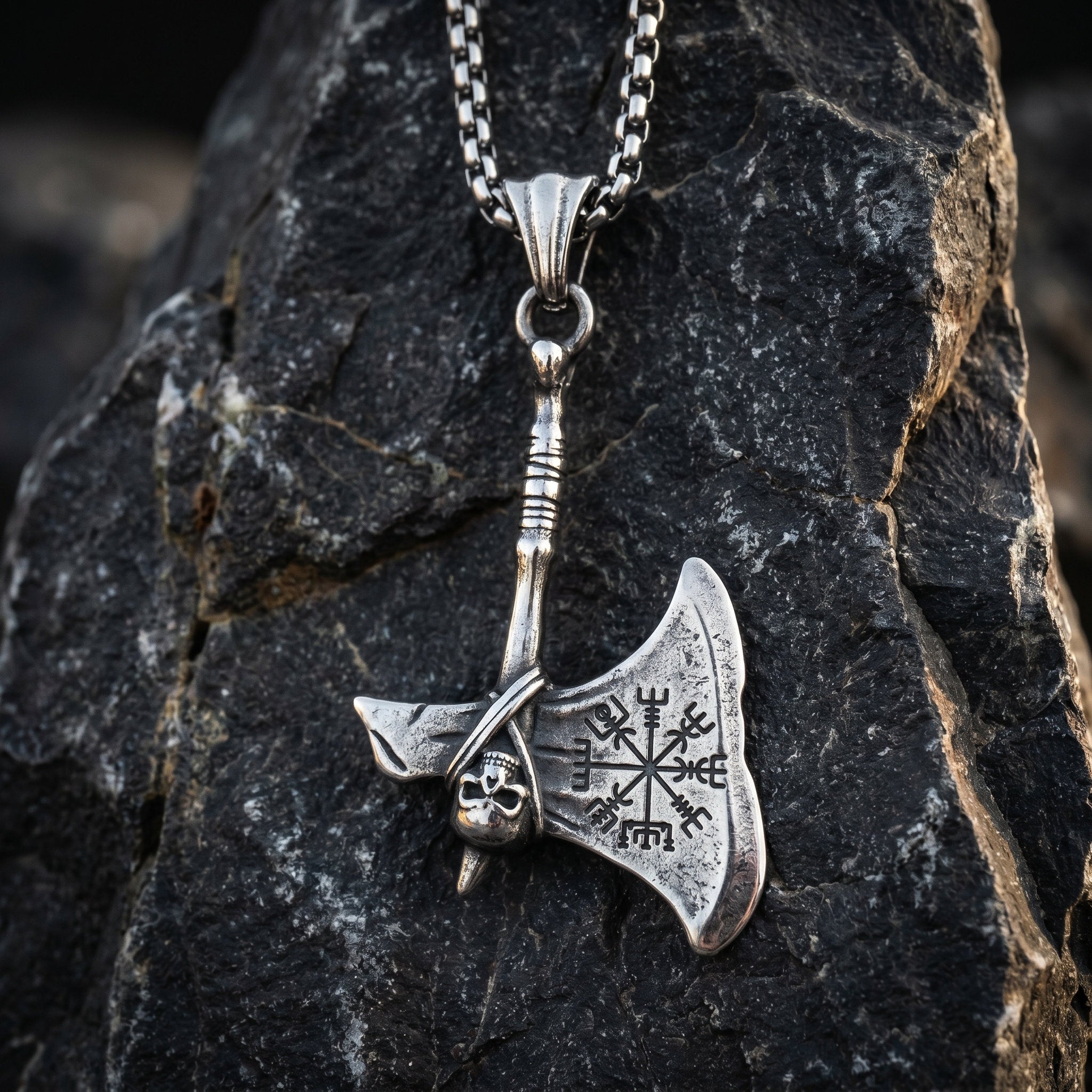 norse axe pendant engraved symbol stainless steel necklace