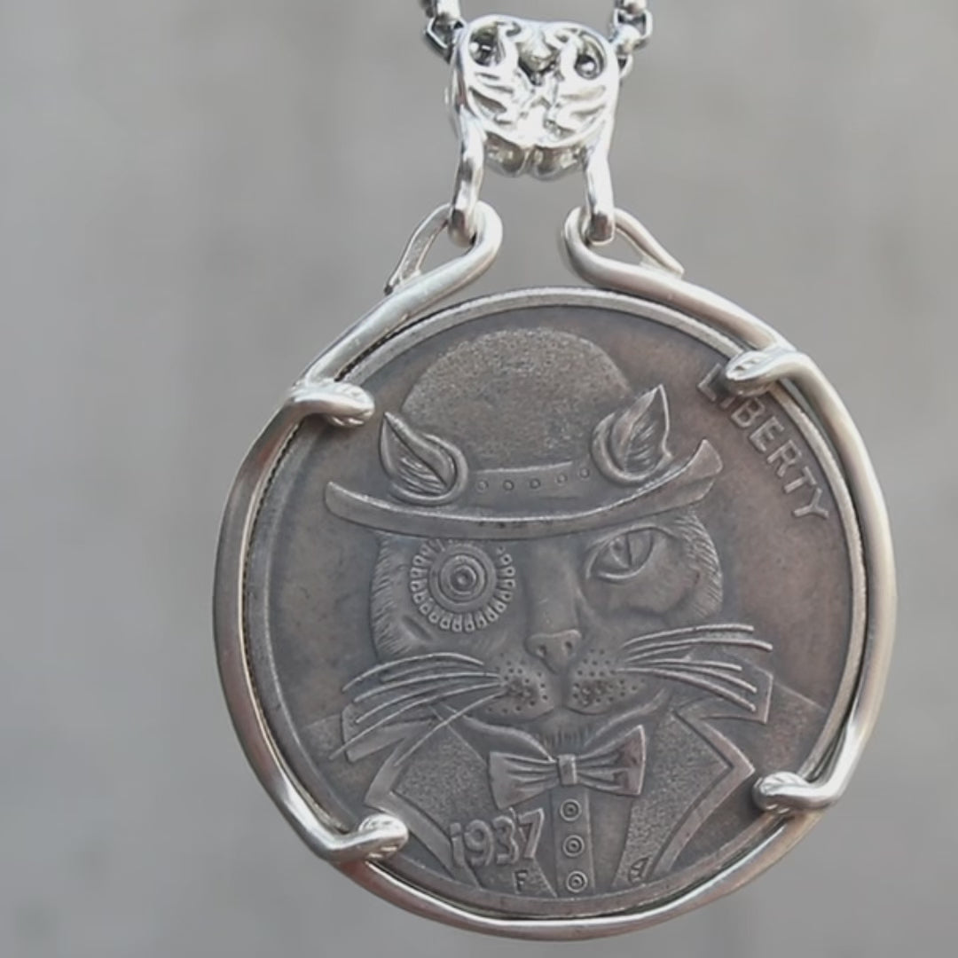 Dapper Cat Bowler Hat Necklace