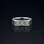 Rune Triple-Stone Signet Ring with three square white crystal stones on a reflective black background