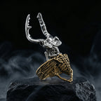stag beetle skeleton ring side view bone structure gold silver gothic adjustable ring