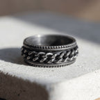 vintage chain spinner ring worn on hand stainless steel rotating band