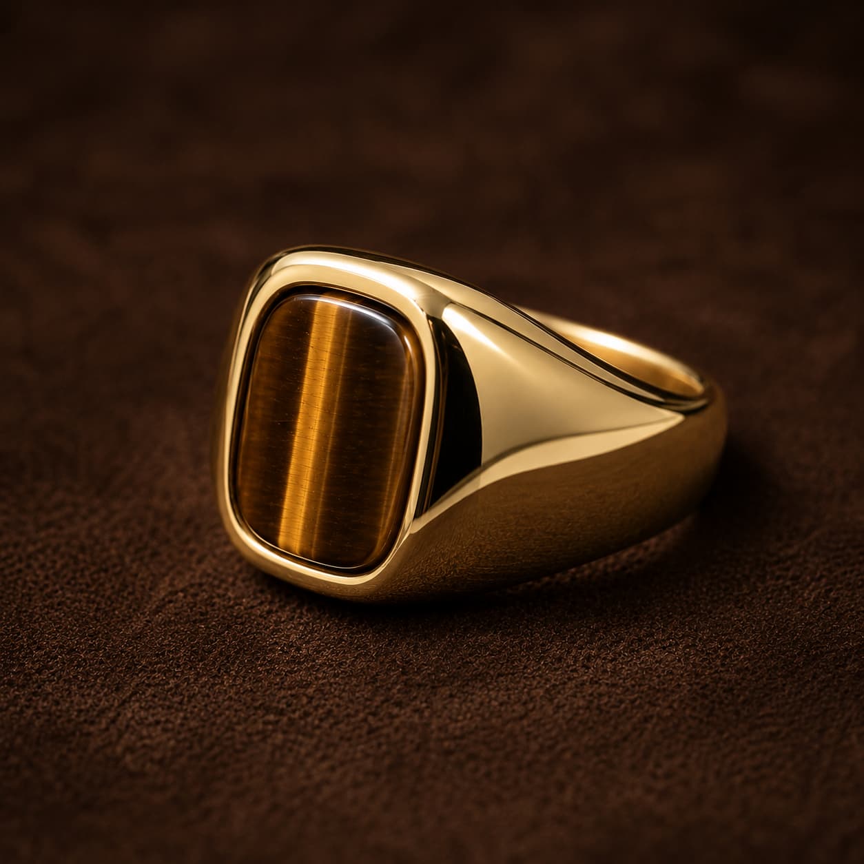 Gold-Tone Tiger Eye Signet Ring