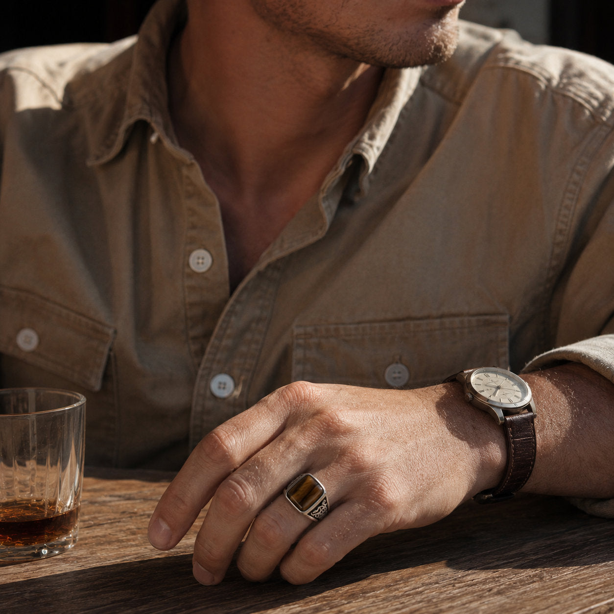 Tiger Eye Scrollwork Signet Ring Secondary image