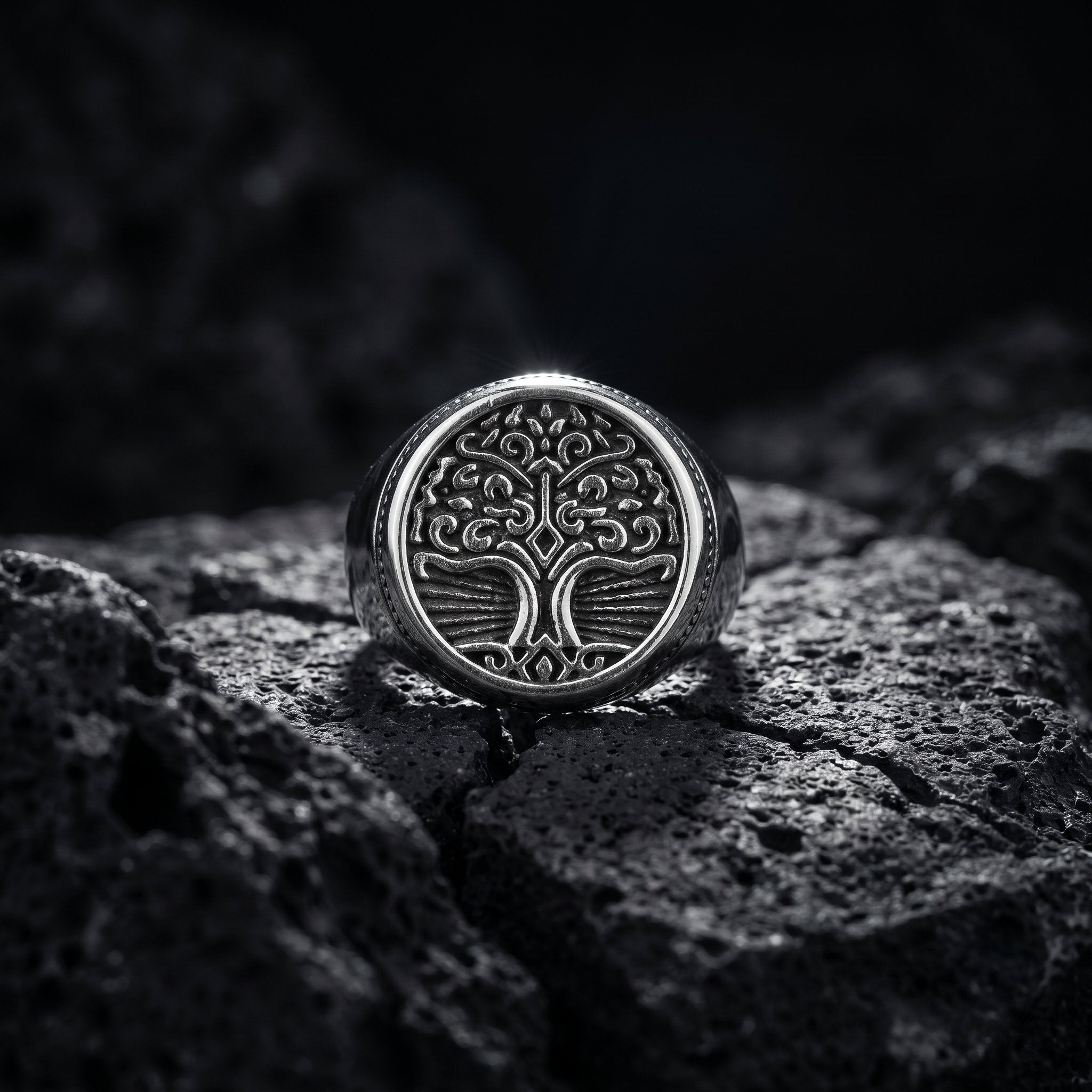 tree of life signet ring vintage engraved stainless steel symbol jewelry