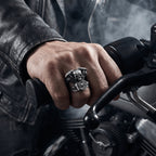 biker skull ring live to ride stainless steel worn on motorcycle handle