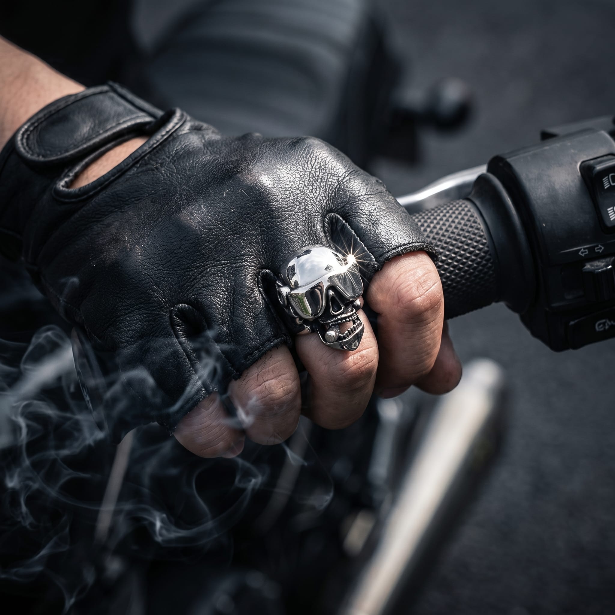 biker skull ring stainless steel worn on motorcycle handle cool street style