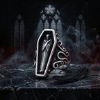 Coffin gothic ring with grim reaper figure stainless steel