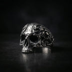 fleur de lis skull ring gothic oxidized silver statement ring engraved band