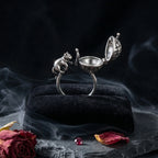 Veilhinge Gothic Cat Poison Ring with openable spherical cage showing storage compartment