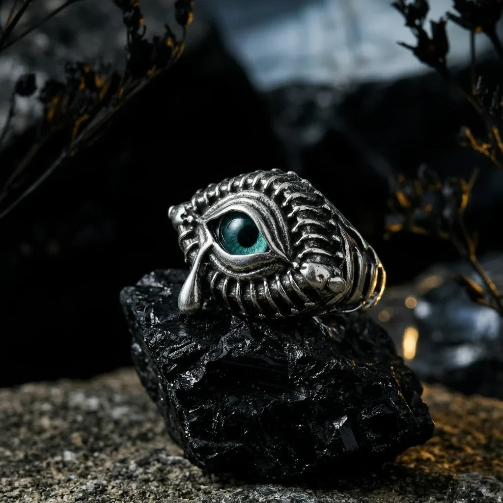 Veilhinge Gothic Crying Tear Eye Ring with pupil crystal, dark gothic fantasy jewelry Imagen principal del producto