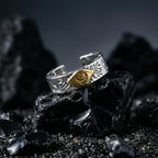 Veilhinge Gothic Eye Ring with gold eye symbol and silver carved details